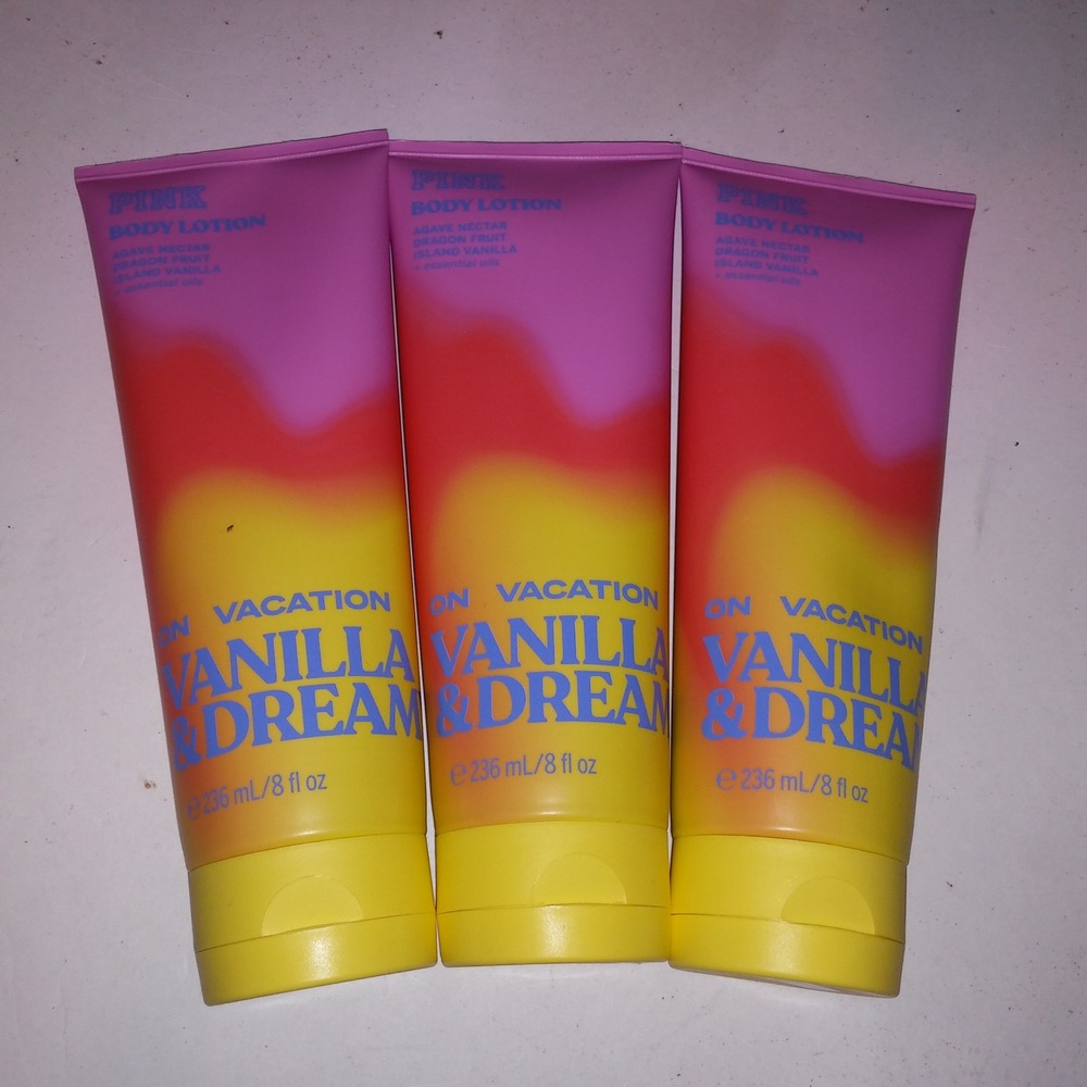 Victoria's Secret PINK  Body Lotion Set of 3 On Vacation Vanilla & Dream New